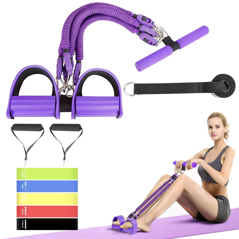 Upgrade Pedal Resistance Band, 4-Tube Elastic Sit Up Pull Rope for Men and Women,Pedal Puller for Strength Training,Foot Resistance Rope for