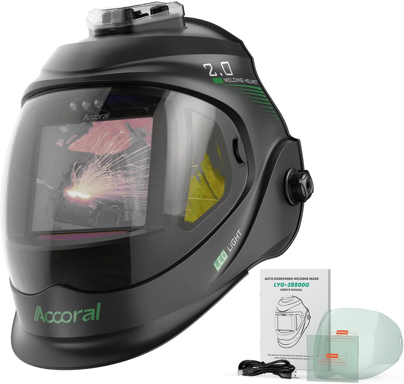 Panoramic View Auto Darkening Welding Helmet with LightïüÃÂ1/1/1/1 True Color Solar Powered Welding Hood MaskïüÃÂ4 Arc Sensor Wide
