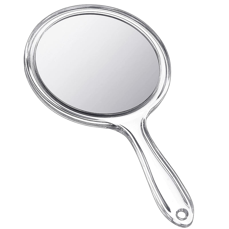 Jetec Hand Mirror Double-Sided Handheld Mirror 1X/ 2X Magnifying Mirror with Handle Transparent Hand Mirror Rounded Shape Makeup Mirror (Clear) 1
