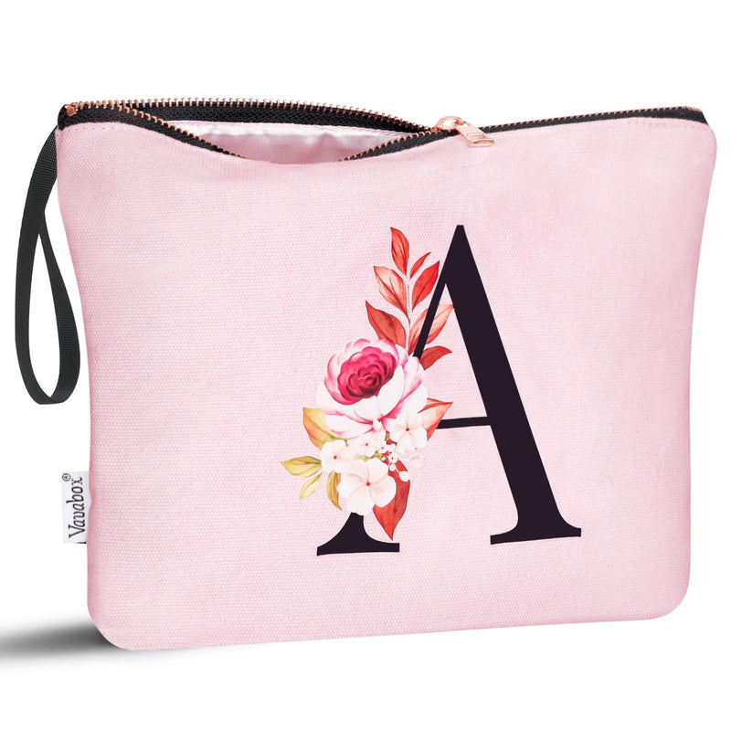 Vavabox A-Z Personalized Makeup Bag, Birthday Gifts for Women Mom, Gifts for Best Friend, Bride Bridesmaid Cosmetic bag (A, 06-Pink) 06-Pink A