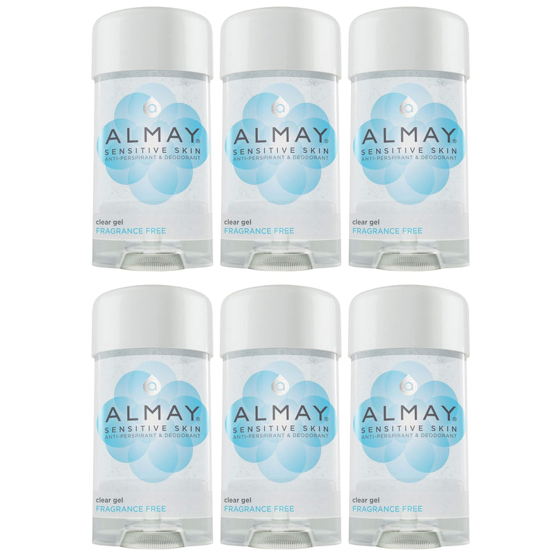 Almay Sensitive skin Clear Gel, Anti-Perspirant & Deodorant, Fragrance Free, 2.25-Ounce Stick (Pack of 6) Fragrance Free 2.25 Ounce (Pack of 6)