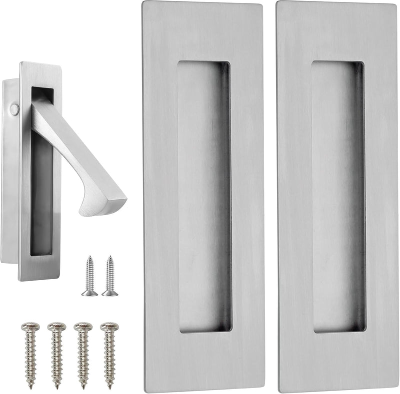 Pocket Door Pull and Edge Set, Stainless Steel Hardware Recessed Handle, Sliding Door Finger Flush Pull (Brushed Steel, 3 Pack)