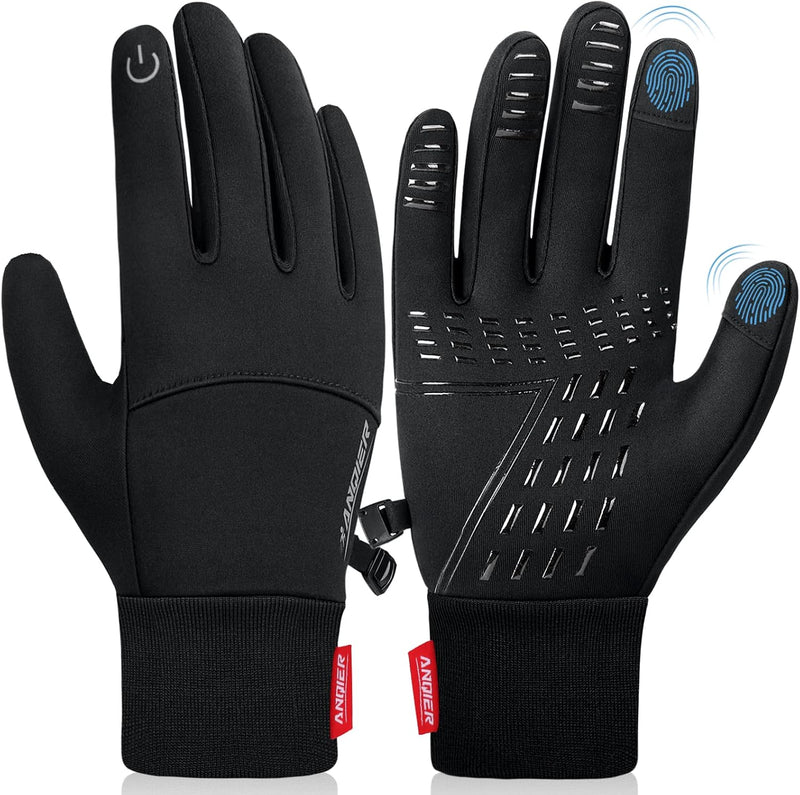 anqier Winter Gloves, Windproof Warm Touchscreen Gloves Men Women for Cycling Running Outdoor Activities Black-B Medium