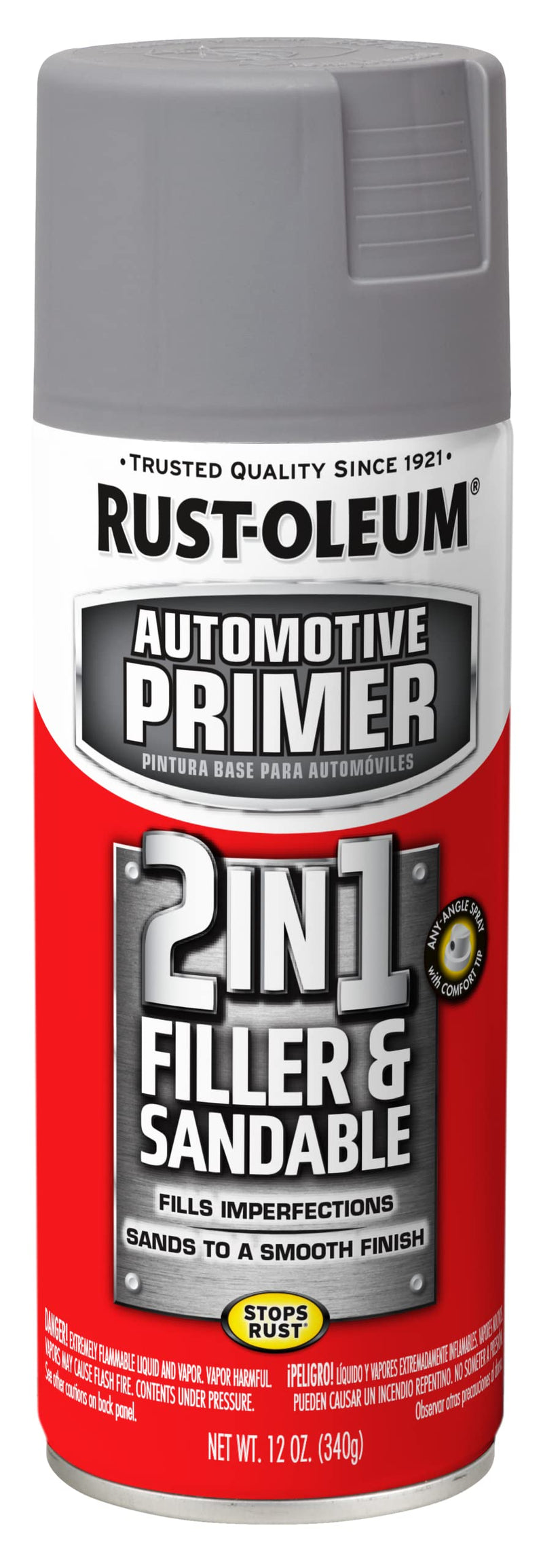 Rust-Oleum 260510 Stops Rust Automotive 2-in-1 Filler & Sandable Primer Spray, 12 oz, Gray 12 Ounce (Pack of 1) Gray