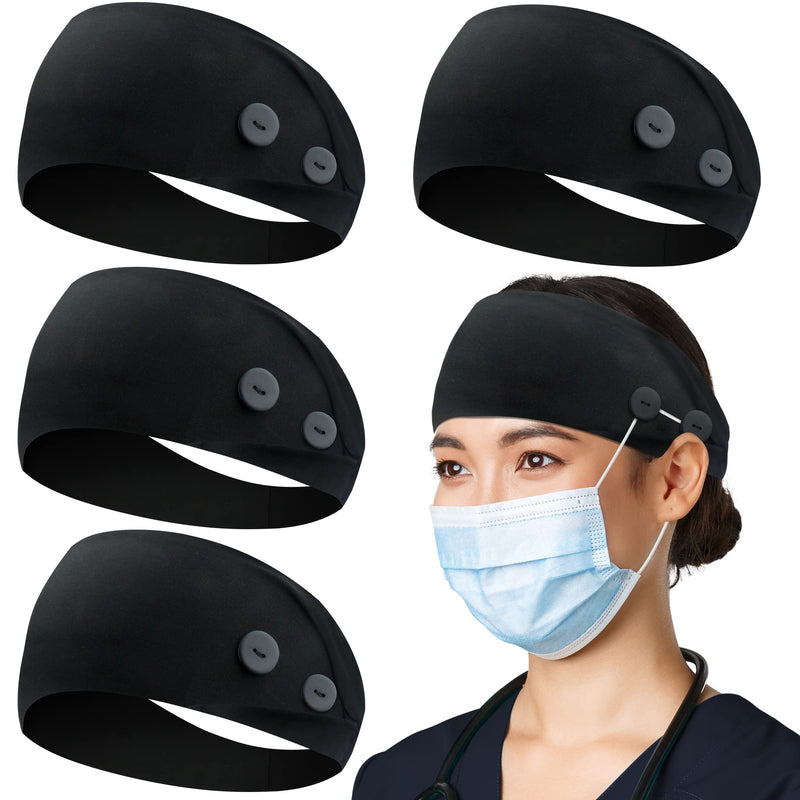 ABAMERICA Headbands with Button for Mask, Wide Nurses Headbands Non Slip Elastic Ear Protection for Women Men Doctors Sweatband Headband A04- 4