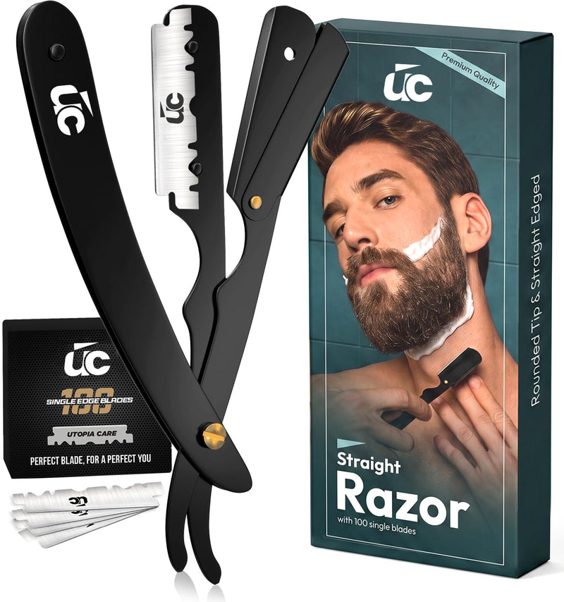 IronEdge Barber Straight Razor for Men- 100pc Blades Straight Edge Razor 100 Count (Pack of 1) Black