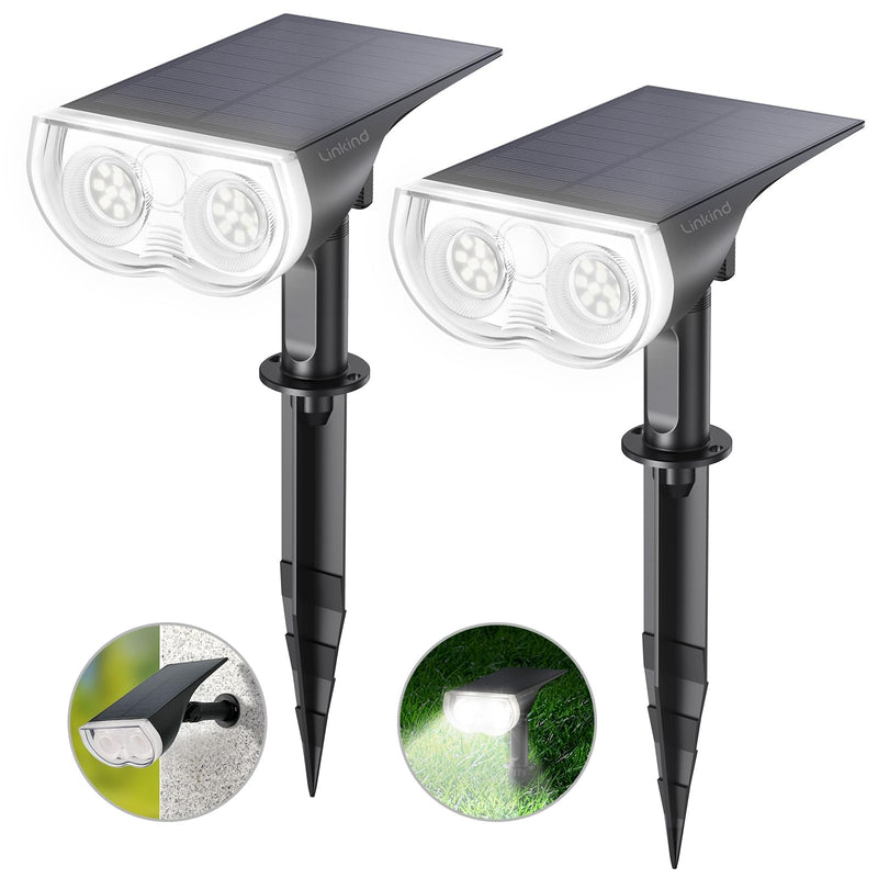 Linkind Solar Lights Outdoor Waterproof Landscape Spotlight Daylight 2 Pack Cool White 2 Pack