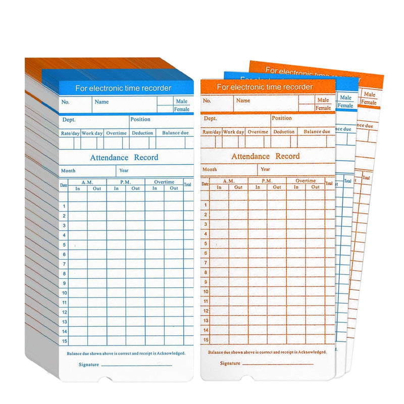 Flexzion Monthly Time Cards for Employees - Dual-Sided, Orange/Blue Attendance Tracker, 270-Piece Time Sheets Compatible with 6-Column Time Clock