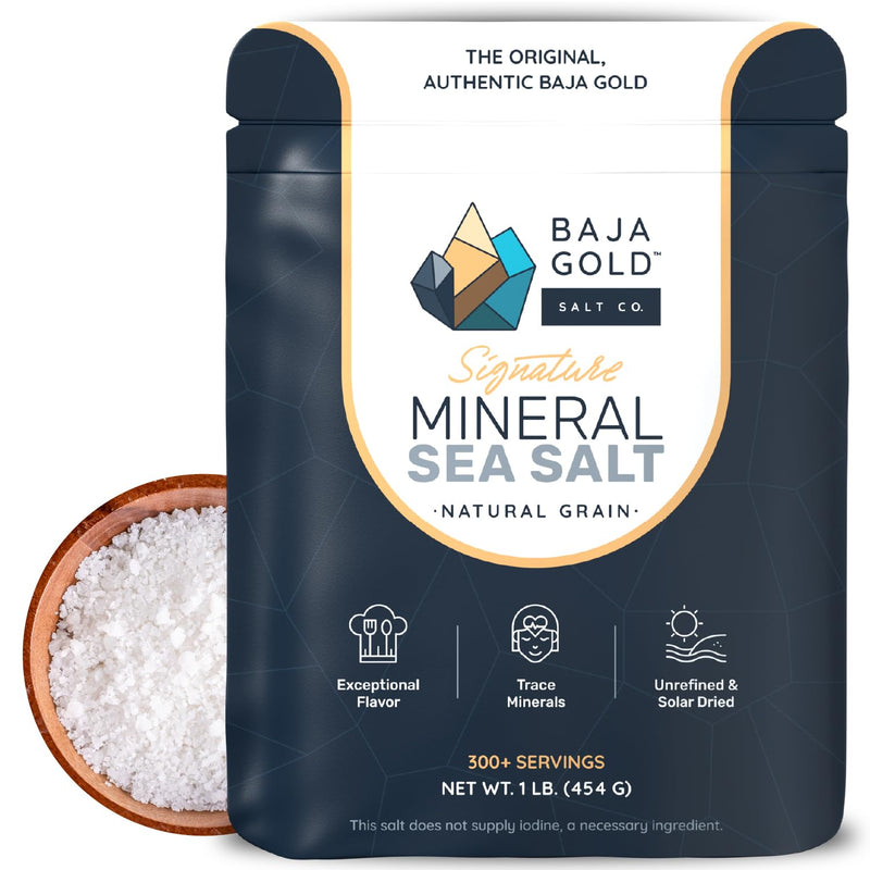 Baja Gold Mineral Sea Salt - Organic Natural Grain Salt for Cooking & Baking | Authentic Baja Salt | Ideal for All Culinary Creations | 1 Lb.