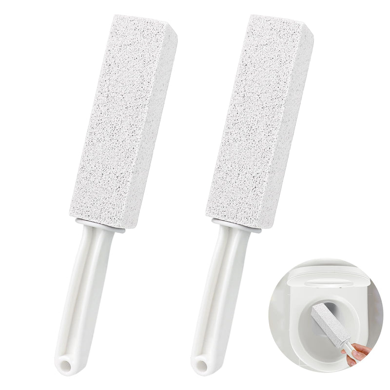 Pumice Cleaning Stone with Handle, 2 Pack Bowl Cleaner Toilet Brush, White | Non-Slip Long Plastic Handle, for Kitchen, Bath, Pool, Household Cleaning