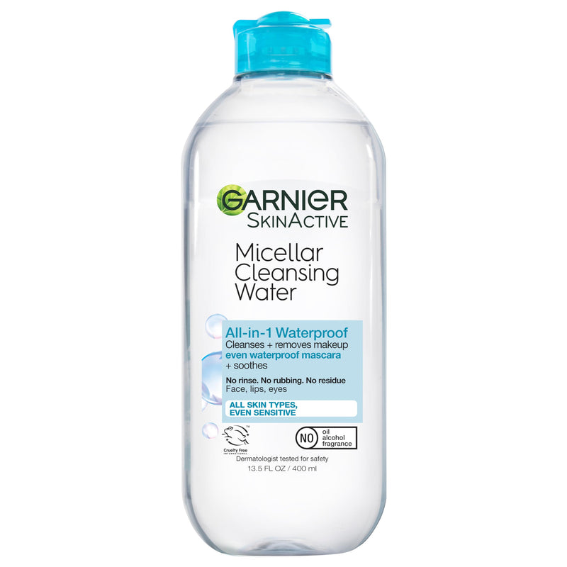Garnier Micellar Water For Waterproof Makeup, Hydrating Facial Cleanser & Makeup Remover, Suitable for Sensitive Skin, Vegan, Cruelty Free, 13.5