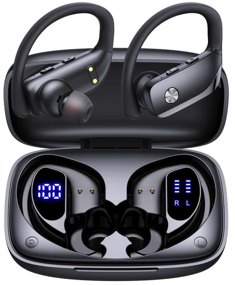 bmanl Wireless Earbuds Bluetooth Headphones Over Ear Hooks Ear Buds with 80H Playtime, LED Power Display, Dual Mic Clear Calls, Sports Wireless