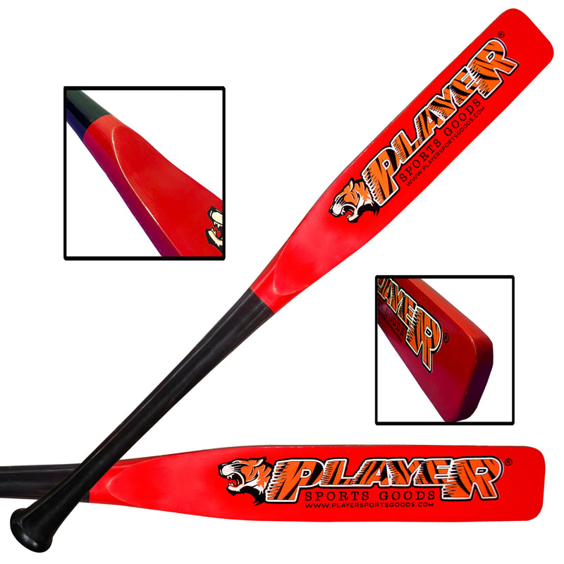PSG 27" Pro Maple Flat Half Paddle Training Baseball & Softball Bat in 27"/ 15 Oz/Flat Barrel:2.75"" for Kids,Youth & Adult Players in Red & Black