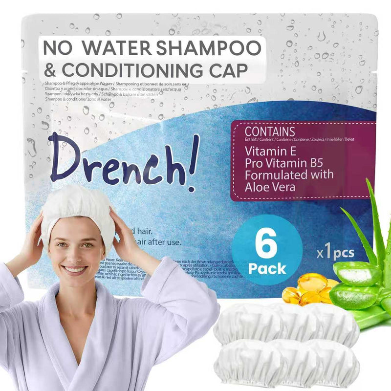 Drench Shampoo Caps No Rinse - Waterless Shampoo Cap and Conditioner - Dry Hair Wash Caps for Elderly or Bedridden - Contains Aloe Vera, Vitamin E