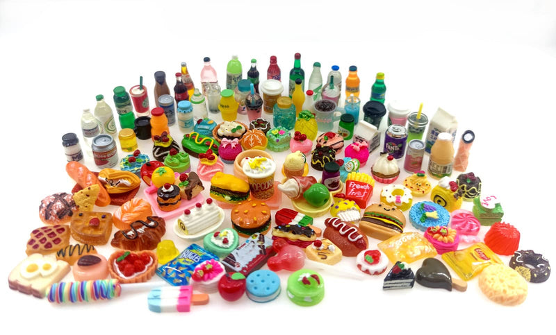 Miniature Food Drink Bottles Pretend Play Kitchen Game Party Toys (10 Bottles + 10 Foods(Random))