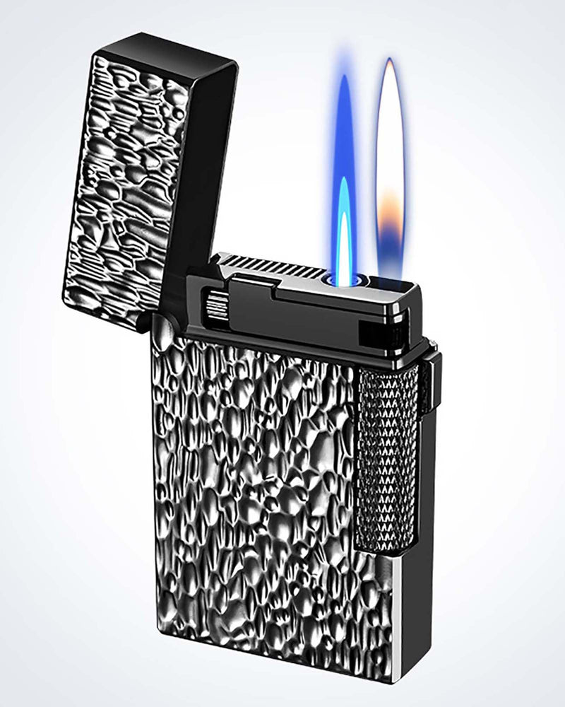 Dual Flame Mode Classic Lighter, Jet Torch Lighter Soft Flame Lighter 2 in 1 Windproof Refillable Butane Lighter for Men Dad Husband Collect,Black c
