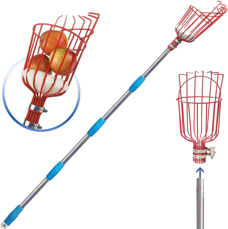 8FT Fruit Picker, Fruit Picker Tool with Basket & Adjustable Stainless Steel Handle, Lightweight Fruit Grabber for Apple Mango Avocado Orange