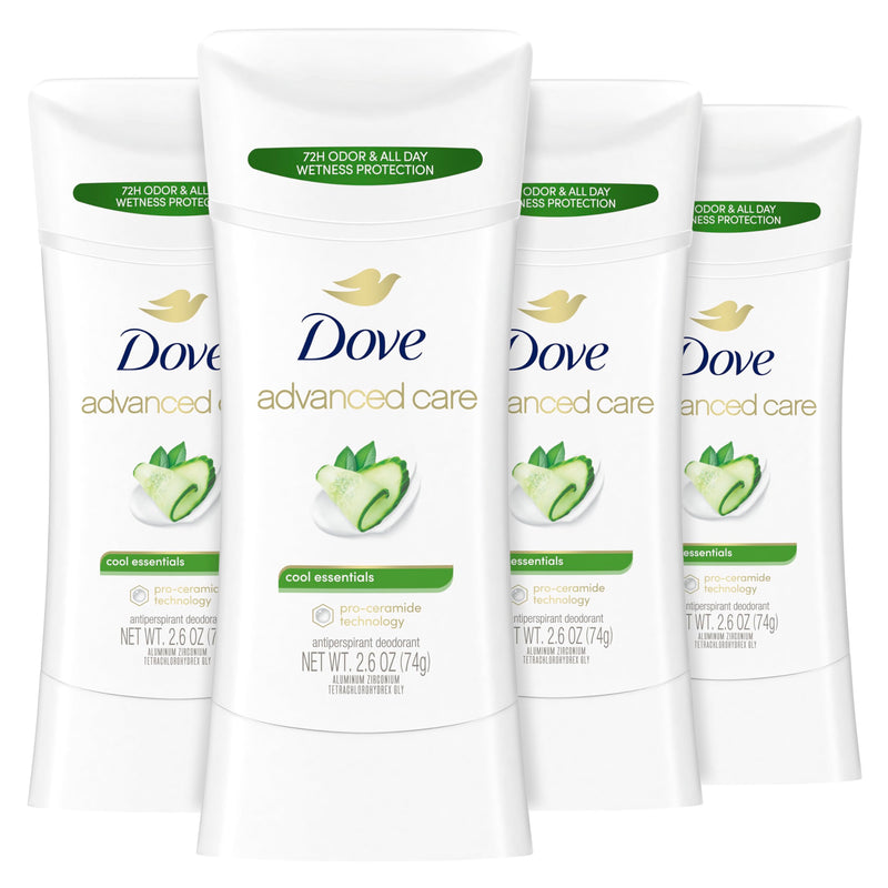 Dove Advanced Care Antiperspirant Deodorant Stick Cool Essentials 4 Ct for Helping Your Skin Barrier Repair after Shaving 72 Hour Odor Control and