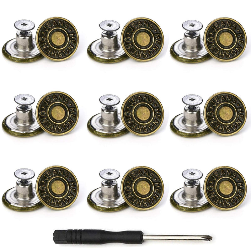 Arokimi Jeans Buttons Replacement, Instant No Sew Buttons for Pants with Tool,17MM Metallic 17MM