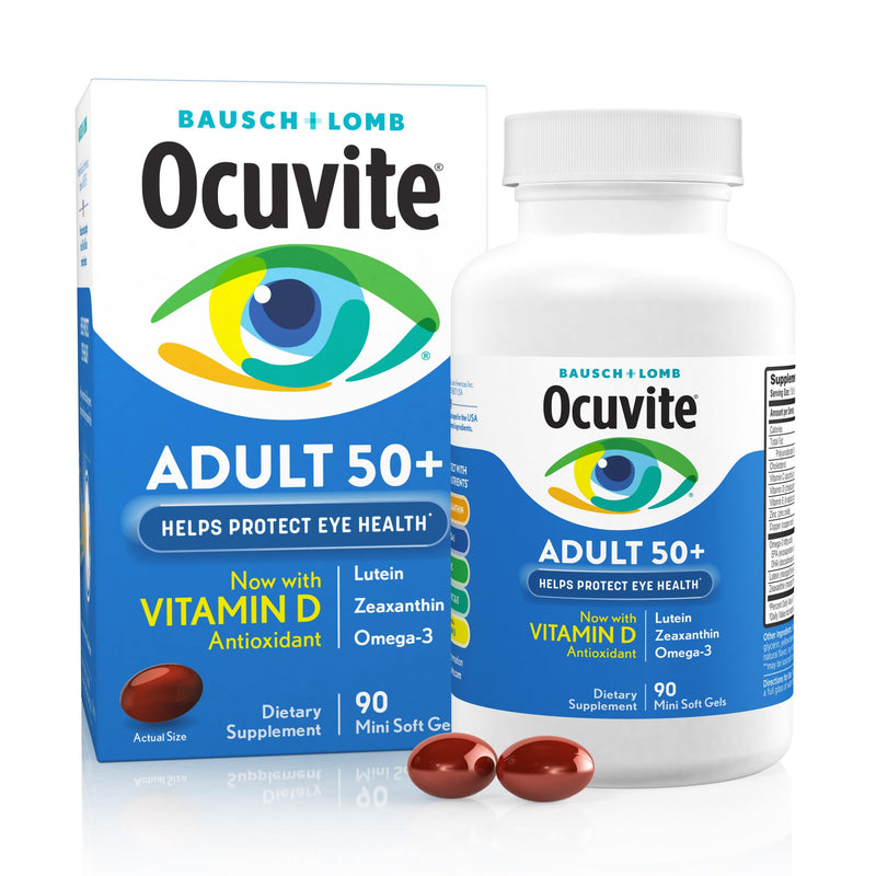 Ocuvite Adult 50+ Eye Vitamins and Mineral Supplements with Lutein, Zeaxanthin and Omega-3 from Bausch + Lomb 90 Soft Gels