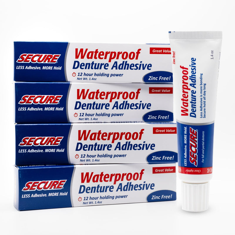 Secure Denture Adhesive Cream for Uppers, Lowers & Partials – Waterproof Seal & Zinc Free – Food Grade Ingredients - Less Adhesive, More Hold -