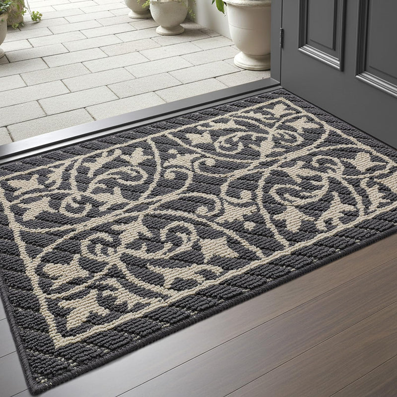 DEXI Front Door Mat Indoor Entryway 20x32 Inside Entrance Doormat Dark Gray | Non Slip Low Profile Thin Washable Welcome Entry Mats for House