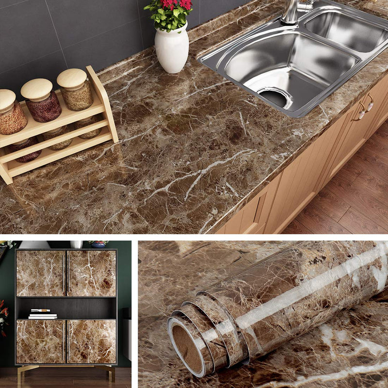 Livelynine Counter Top Covers Peel and Stick Brown Marble Contact Paper for Countertops Waterproof Wallpaper Kitchen Countertop Laminate Sheets
