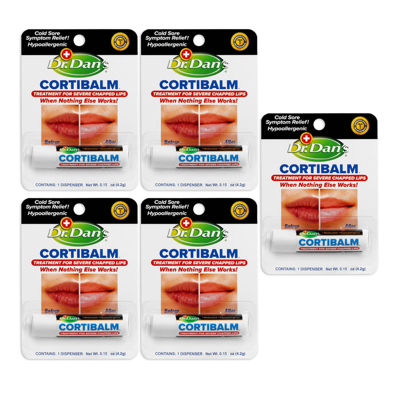 Dr. Dan's Cortibalm-5 pack- for Dry Cracked Lips Healing Lip Balm for Severely Chapped Lips - Designed for Men, Women and Children 1 Count (Pack of 5)