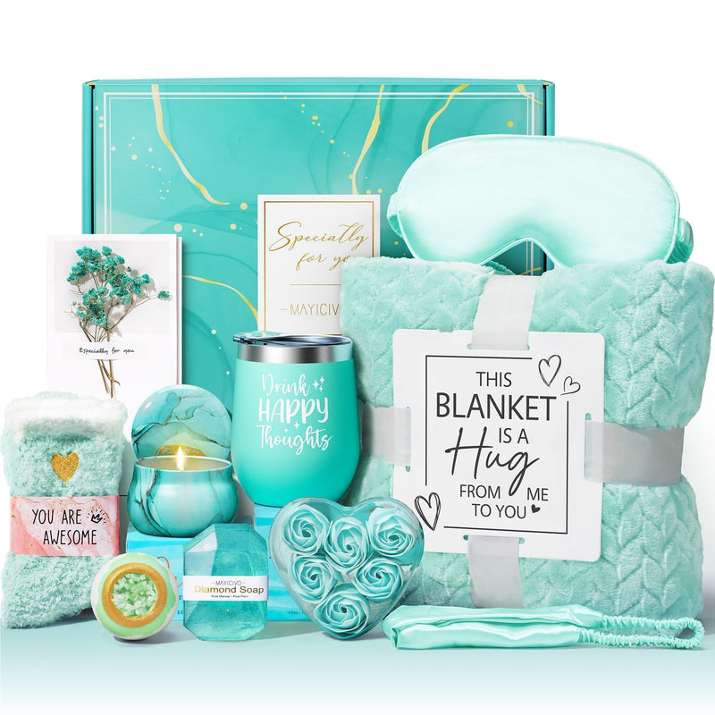 Birthday Gifts for Women Self Care Get Well Soon Gifts, Ocean Relaxing Spa Gift Basket Thinking of You Care Package with Flannel Blanket,
