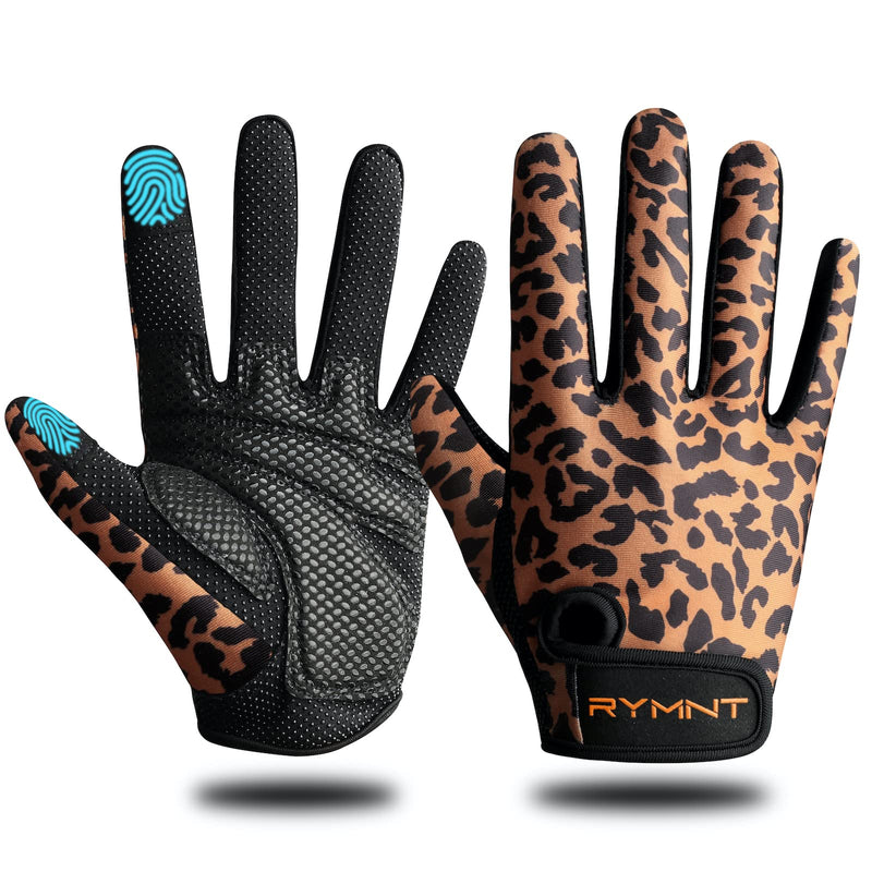 Full Finger Workout Gloves Women Men - Weight Lifting Gloves Full Palm Grip 0Leopard Large