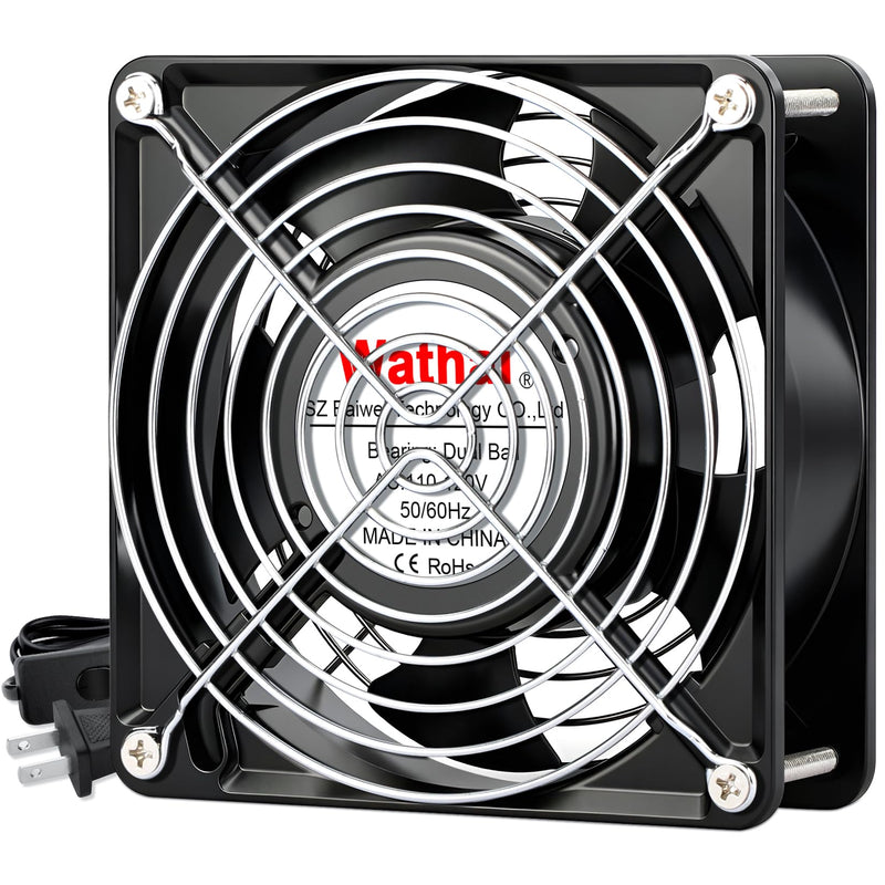 Wathai 12038 120mm x 38mm AC Axial Muffin Cooling Fan 110V 120V Dual Ball | High CFM Heavy-Duty Fan with AC Plug for DIY Cooling AC 120x120x38mm