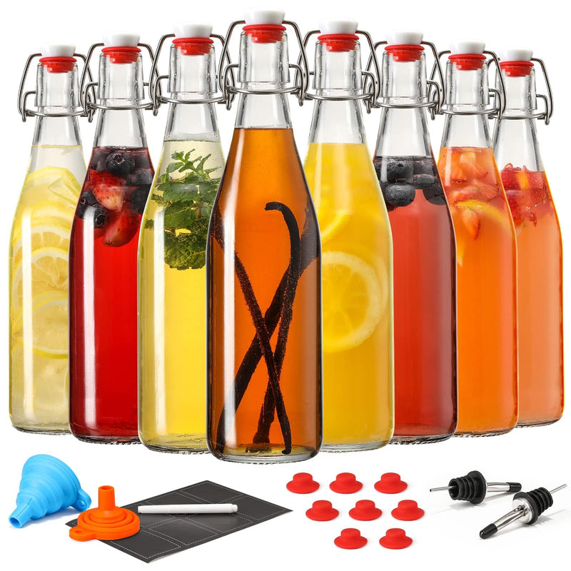 8 Set 16 OZ Swing Top Glass Bottles - Flip Top Beer Brewing Bottles with Stopper for Fermentation, Kombucha, Mead Kefir, Vanilla Extract, Juice,