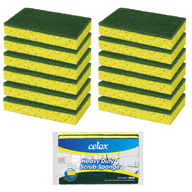 CELOX Sponges Kitchen Sponges for Dishes and Cleaning, 2-Sided Scrub Sponges Dish Sponge and Kitchen Sponge for Washing Dishes, Heavy Duty,