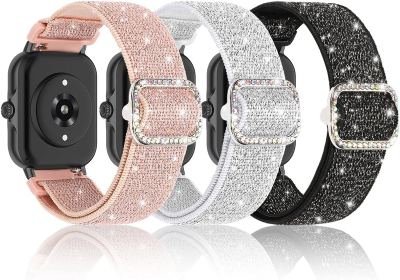 Sparkly Elastic Nylon Bands Compatible with Woneligo/Fitpolo Smart Watch IDW13, 22mm Stretchy Straps for TOOBUR IDW19/ENOMIR IDW19/MILOUZ