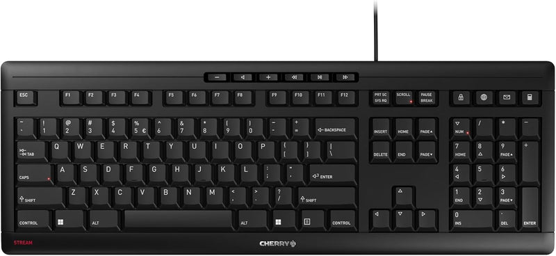 Cherry Stream Keyboard | Wired Slim Whisper Quiet | Silent Keys | Black | For PC/Laptop, Unique Typing Feel, Slim Design, CHERRY SX Scissor