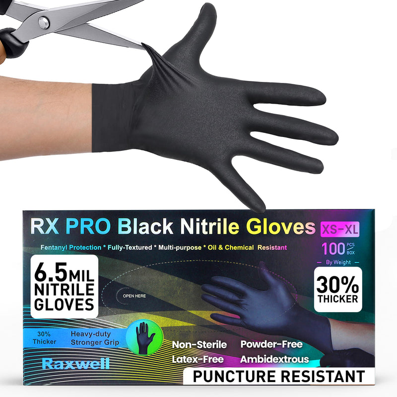 Raxwell Disposable Nitrile Gloves, Food Grade, Latex & Powder Free, Black X-Large 100 Count
