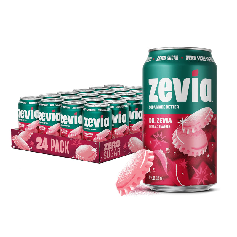 Zevia Zero Sugar Soda, Dr. Zevia, 12 oz Cans (24-Pack) – Naturally Sweetened, Zero Calorie Sugar Free Soda - Non-GMO Project Verified,