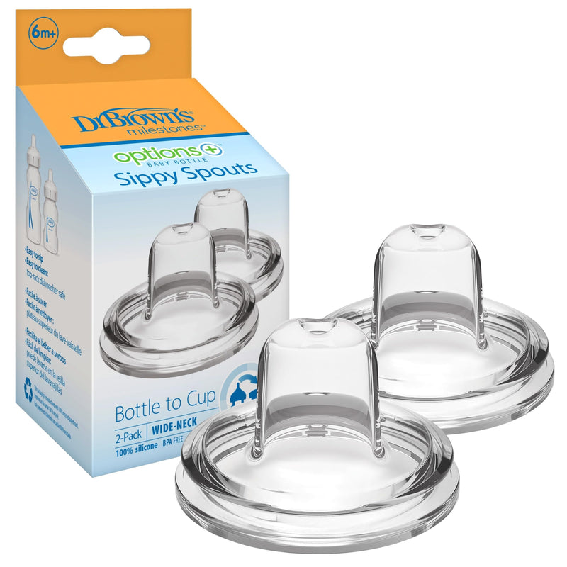 Dr. Brown's Options+ Wide-Neck Baby Bottle Silicone Sippy Spout, 6m+, 2-Pack Transitions Sippy Spout, 6m+ 2 Count (Pack of 1) Nipple
