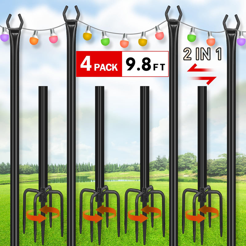 FEED GARDEN String Light Poles for Outside,9.8FT Metal Poles for Outdoor String Lights, Stand Poles for Deck, Garden, Patio, Wedding, Backyard,