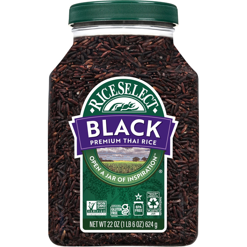 RiceSelect Black Rice, Whole-Grain, Gluten-Free, Non-GMO, and Vegan Rice, Kosher, 22oz Jar (Pack of 1) 22 Ounce (Pack of 1) Black Rice