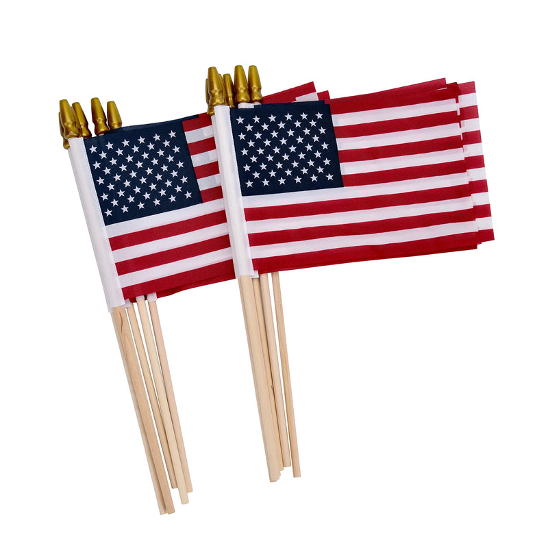 12 Pack Small American Flags on Stick Small US Flags/Mini American Flags for Outside 4x6 Inch American Hand Held Stick Flags with Kid-Safe Spear