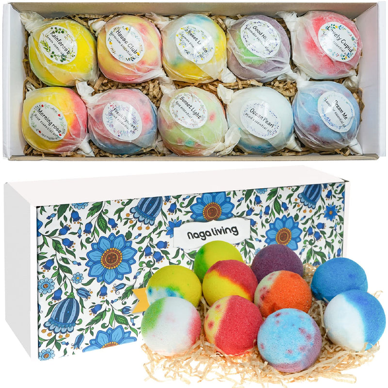 Bath Bombs Gift Set, 10 Organic Bubble Bombs, for ValentineâÂÂS Day, Christmas