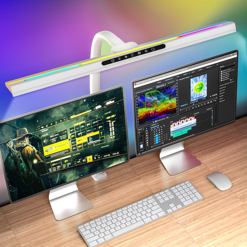 2-in-1 Desk Lamp with RGB Backlight,Architect Desk Lamps for Home Office,24W Tall Desk Lamp with Clamp,60"Timer,25 Lighting Modes,Eye Protection
