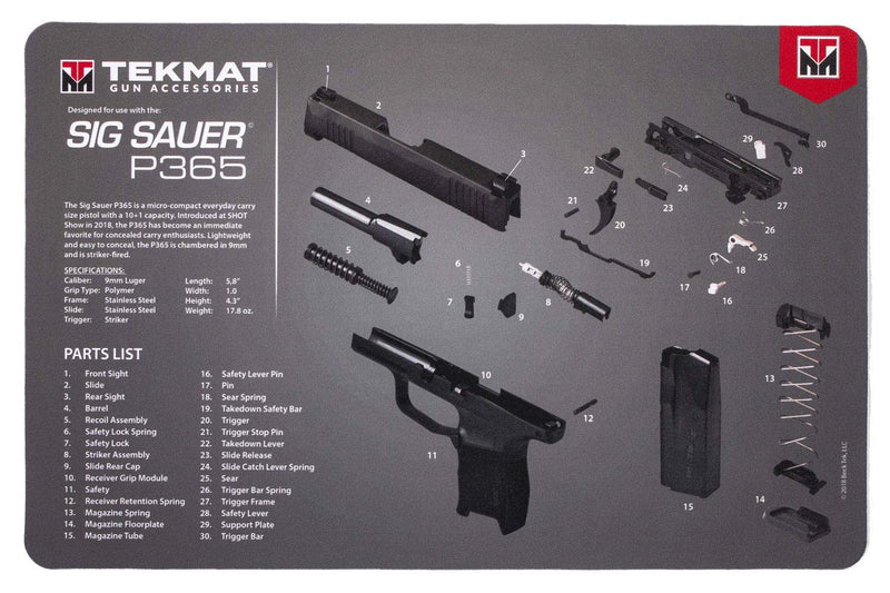 TekMat Cleaning Mat for use with Sig Sauer P365, Black (TEK-17-SIGP365) One Size