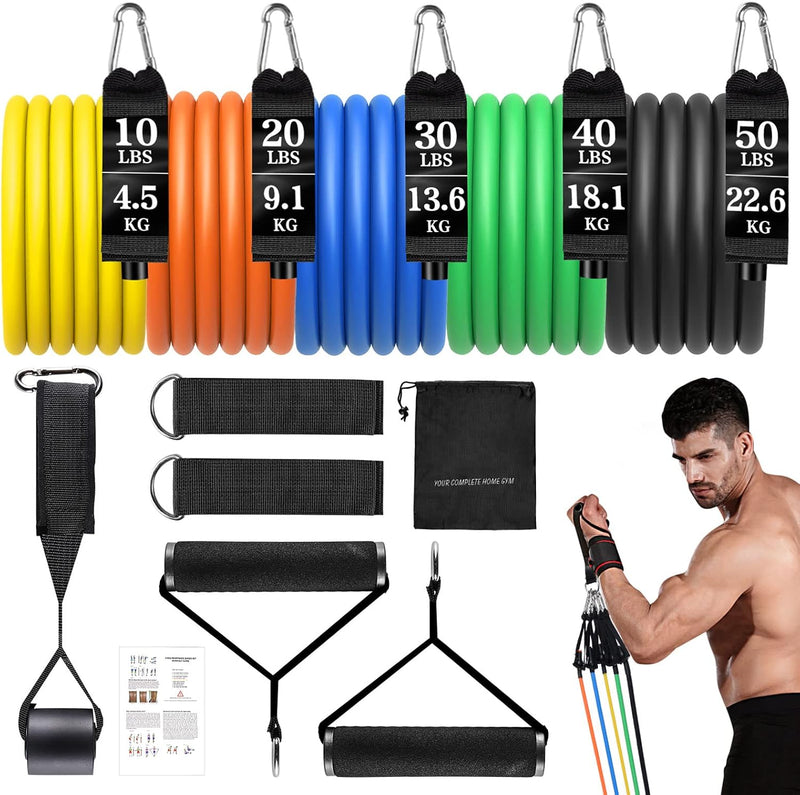 Resistance Bands Set, Himaly Exercise Bands Strength Training Fitness Bands Workout Elastic Bands with Legs Ankle Straps, Door Anchor, Handles &