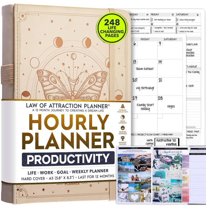 Life Planner Deluxe Undated Planner Weekly and Monthly Manifestiing Journal | Start Anytime Manifestation Journal with Hourly Scheduling, Goal