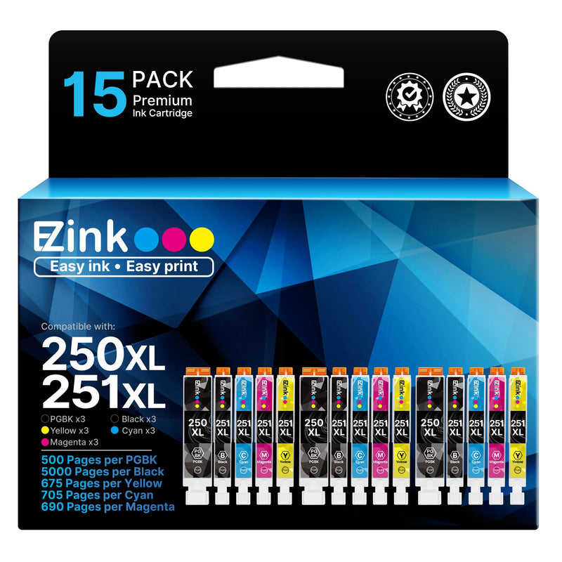 E-Z Ink Compatible Ink Cartridges Replacement for Canon 250 251 XL PGI-250XL CLI-251XL to use with PIXMA MX922 MX920 IX6820 MG5520 MG7520 IP8720