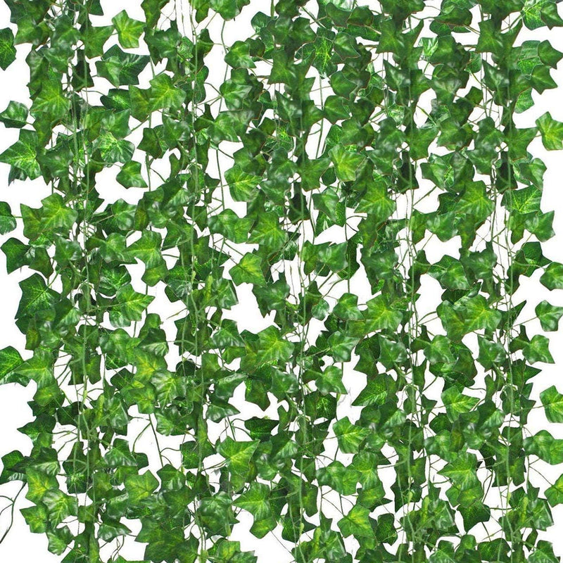 12 Pack Fake Vines for Room Decor Artificial Ivy Garland with Clip Green Flowers Hanging Plants Faux Greenery Leaves Bedroom Aesthetic Decor for