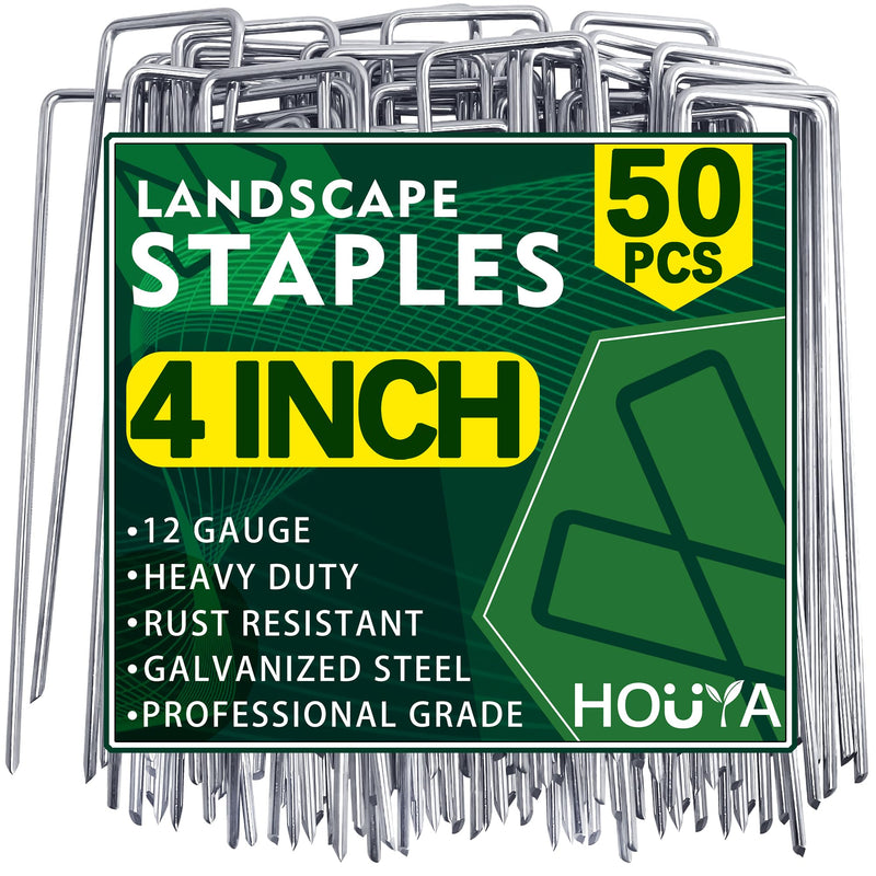 50 Pack Landscape Staples 4 Inch 12 Gauge Garden Stakes Galvanized Garden Staples Pins Anti-Rust Ground Stakes for Weed Barrier, Irrigation