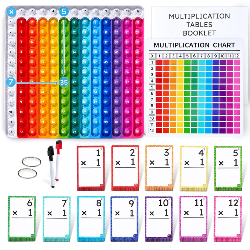 JoyCat Multiplication Flash Cards + Chart- 156 Hole Punched Math Game Flashcards for Kids Ages 8 and Up, Times Table Manipulatives for